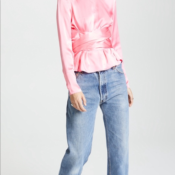 (New with tags) Pink satin silk waist tie blouse - Picture 4 of 5